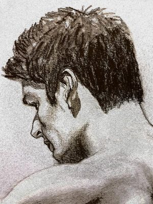 Portrait drawing of male face