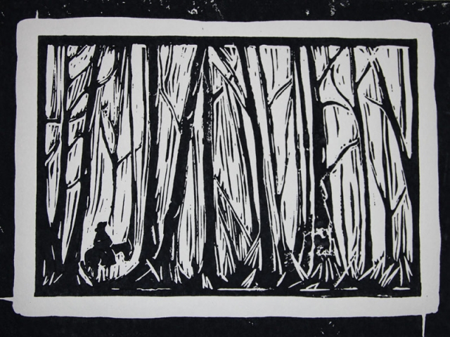 Print of forest and horse