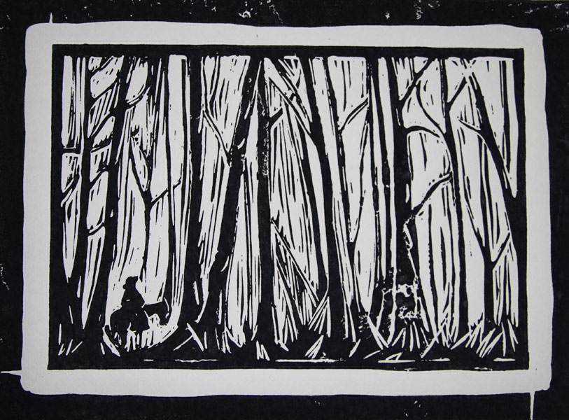 Print of forest and horse