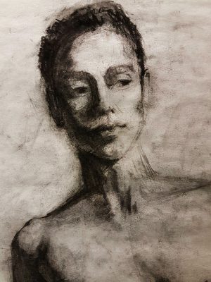 Portrait drawing of female face