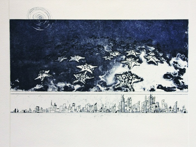 Print of starfish and city