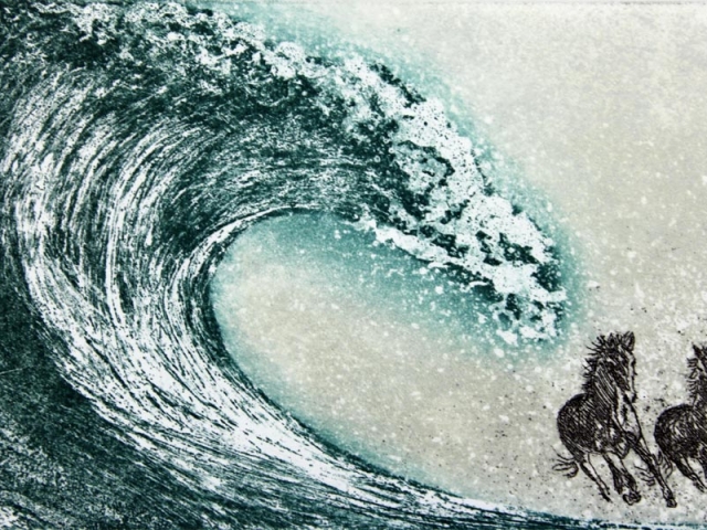 Print of horses and waves